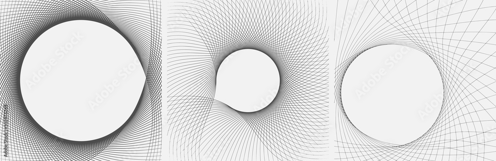 Poster set of striped abstract forms. dynamic curved lines.