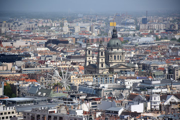 Skyline cityscape view of Pest side of Budapest