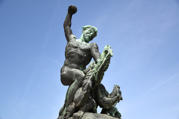 Landmark the bronze Dragon-Killing right-hand at Citadella in Budapest