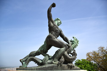Landmark the bronze Dragon-Killing right-hand at Citadella in Budapest