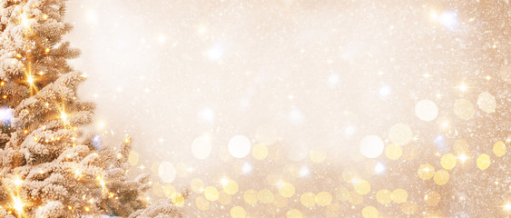 Christmas and New Year holidays background. Glitter lights backdrop. Winter season. Text space. Closeup of Christmas-tree. Elements of this Image Furnished by NASA.