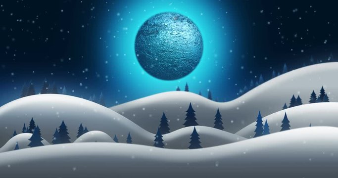 Christmas Night and the Snow Fields of North Pole With Full Moon Background