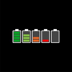 Set of battery charge icons isolated on black background