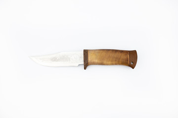 Hunting knife with a holster. Isolated on white.