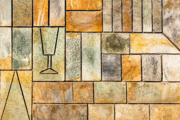 Background. Glass on the wall. Ornament background. Geometric background. Ancient geometric wall....