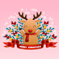 christmas illustration with deer cartoon