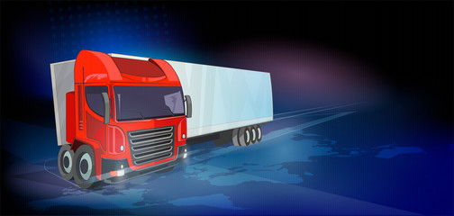Delivery service concept. Transportation vehicle, delivery transport, cargo logistic concept. Truck with container on highway, cargo transportation concept.
