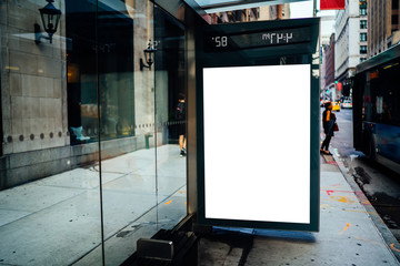 Bus station billboard with blank copy space screen for advertising text message or promotional...