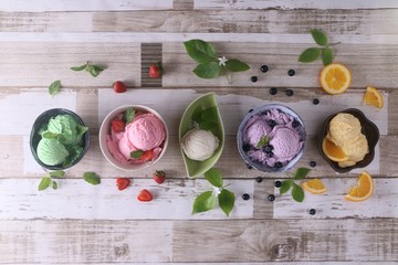 Multi coloured ice cream in bowls
