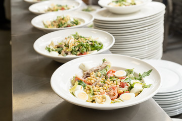 the distribution table in the kitchen of the restaurant.