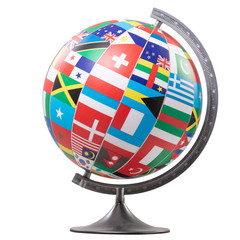 Shiny Globe with Flags of The World on white isolated background