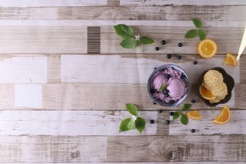 Multi coloured ice cream in bowls	