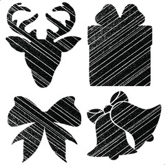 Grunge Christmas Elements Stamps Collection. Can be used as Banners, Insignias or Badges. Vector Distressed Textures Set. Blank Geometric Shapes. Vector Illustration. Black isolated on white. EPS10.