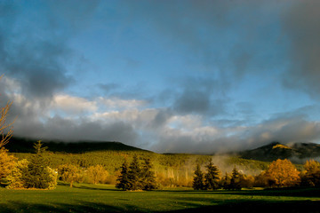 Fototapeta na wymiar Cloudy landscape in San Lorenzo del Escorial.