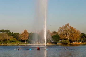 Rowing sport in a lake.