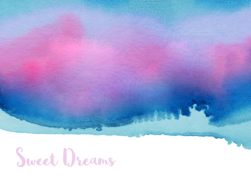 Hand painted abstract background. Pink, turquoise and blue watercolors.