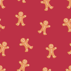 Fototapeta premium Seamless pattern of Christmas and New Year cookies. Gingerbread man pattern. Winter holiday background. Vector illustration
