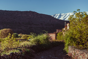 Fototapeta na wymiar High mountain village in the morning in the Aït Bouguemez valley in Morocco