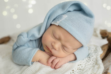 first photo shoot. newborn child. Christmas card with baby
