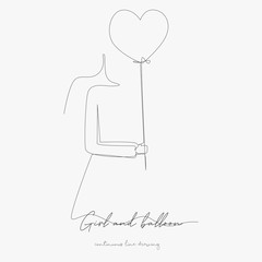 continuous line drawing. girl and balloon. simple vector illustration. girl and balloon concept hand drawing sketch line.