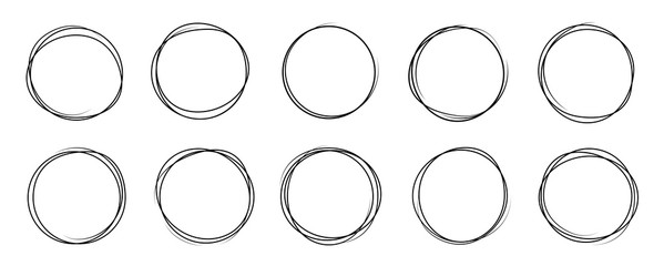 Hand drawning circle line sketch set. Art design round circular scribble doodle - stock vector.