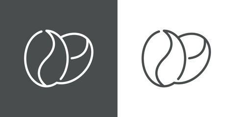 Icono plano lineal granos de café en fondo gris y fondo blanco © teracreonte