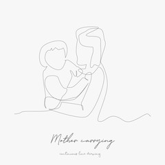 continuous line drawing. mother carrying her baby. simple vector illustration. mother carrying her baby concept hand drawing sketch line.