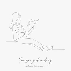 continuous line drawing. tenager girl reading book. simple vector illustration. tenager girl reading book concept hand drawing sketch line.
