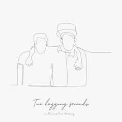 continuous line drawing. two hugging friends. simple vector illustration. two hugging friends concept hand drawing sketch line.