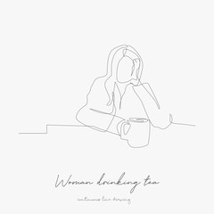 continuous line drawing. woman drinking tea. simple vector illustration. woman drinking tea concept hand drawing sketch line.