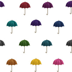 Fototapeta na wymiar Different rainbow colorful retro umbrellas seamless pattern. Bright autumn background