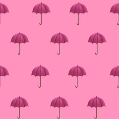 Pink retro umbrellas seamless pattern. Bright autumn backdrop for girls