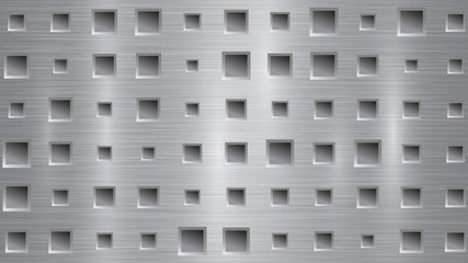Abstract metal background with square holes in gray colors
