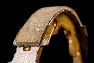 Brake shoes for a passenger car. Car brake system repair accessories.