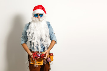 Santa with construction tools, santa repairman