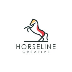 horse jumping line logo, vector illustration of an animal with outline style