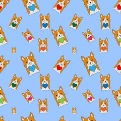 Cartoon corgi dog seamless pattern background. Abstract corgi dog pattern for card, wallpaper, album, scrapbook, holiday wrapping paper, textile fabric, garment, t-shirt design etc.