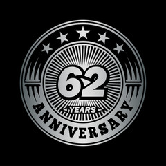 62 years anniversary celebration logo design. Vector and illustration.