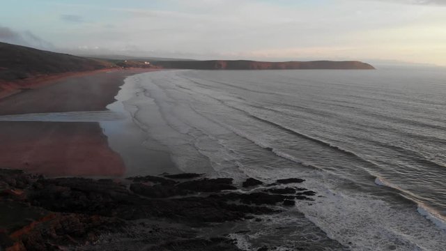 Devon Coastline Aerial Landscape, Woolacombe Beach And Village UK