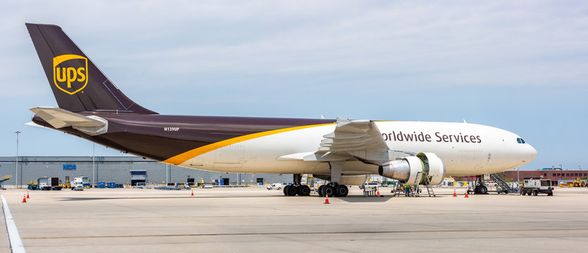 Chicago, USA - July 2, 2019: UPS jet. United Parcel Service, Inc., UPS, is the world's largest package delivery company.