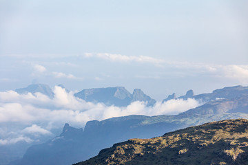 View of mountains and clouds in the Ethiopian highlands