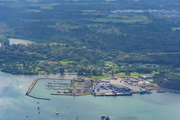 Aerial view of Nawiliwili Harbor near Lihue Kauai Hawaii USA