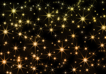 Abstract background with many random golden stars.