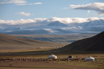 Nomad yurt in the mountain valley of Central Asia
