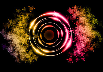 The sparkling circular lines with spangles and bright particles.