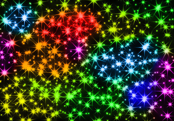 Abstract stars background. Colorful stars on the black background.