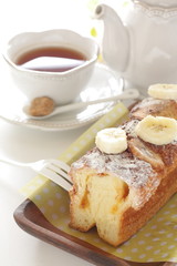 Obraz na płótnie Canvas Homemade banana cake on plate with copy space
