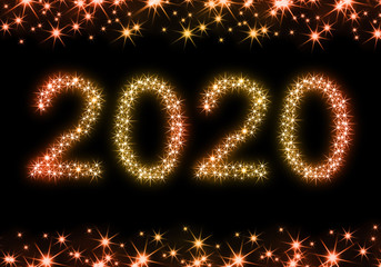 2020 Happy New Year. 2020 stars text colorful  design.