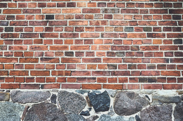 Ancient wall made of bricks and stones