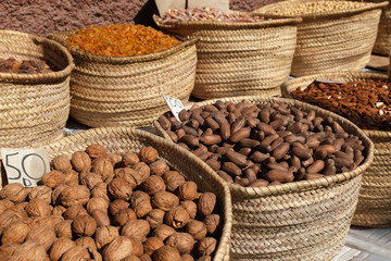Fruits in Baskets at a Market in Marrakech Morocco 